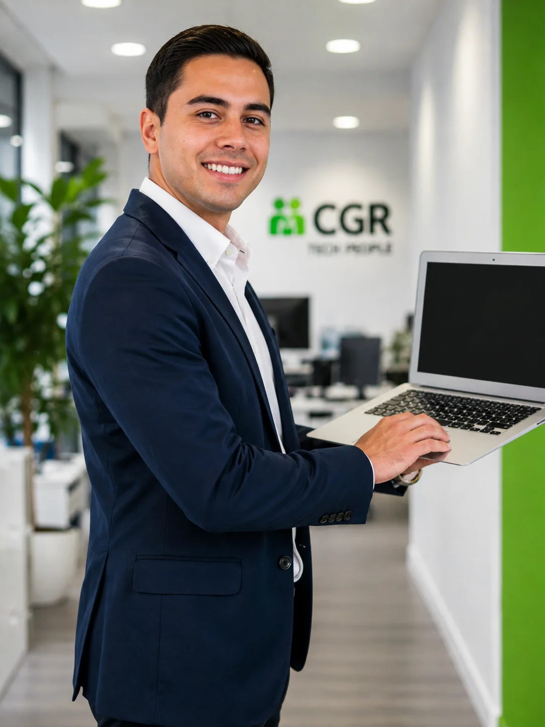 Representante de CGR Tech People trabajando en oficina corporativa para proyectos de outsourcing tecnológico.