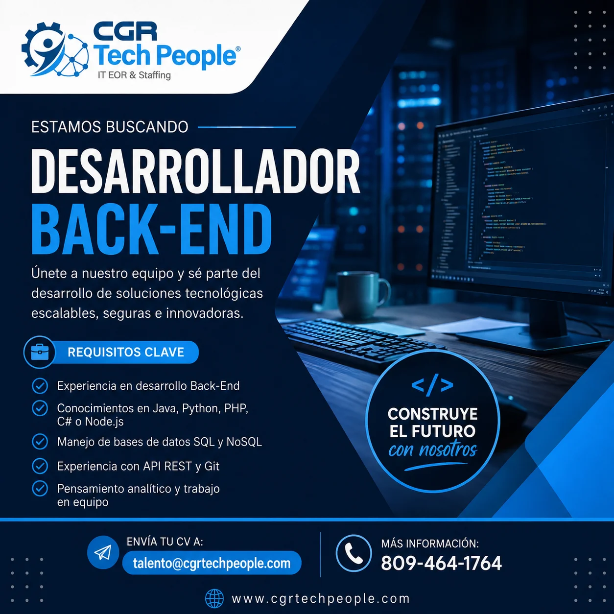 Oferta de empleo para Desarrollador Back-End en CGR Tech People República Dominicana