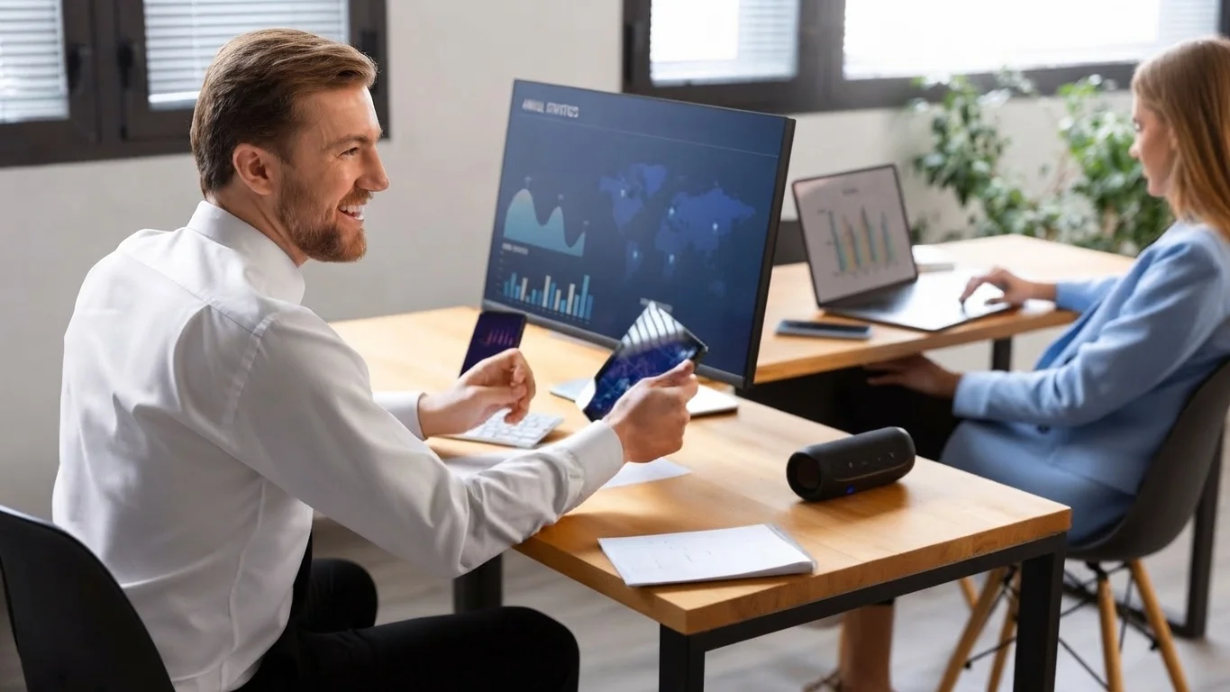 Equipo corporativo analizando soluciones a tu medida para empresas