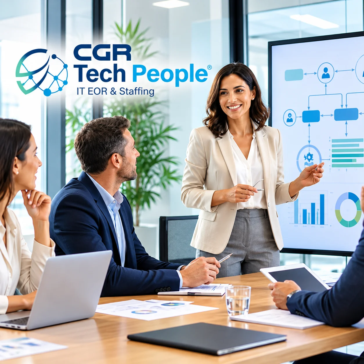 Infografía y listado con las ventajas nearshore del IT outsourcing: proximidad geográfica, ingenieros de software bilingües, metodologías ágiles y optimización de costos en CGR Tech People.